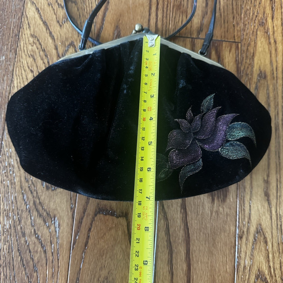 Vintage Fancy Nancy Velvet Floral Evening Bag Purse Wearable Art Hand Painted - Picture 15 of 16